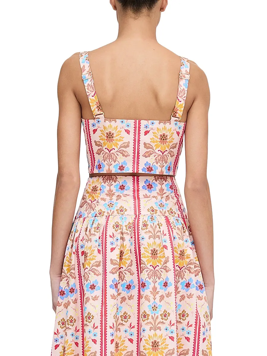 Hill House Home Women's The Clara Crop Top - Pink Floral Block Stripe | Thumbnail 4