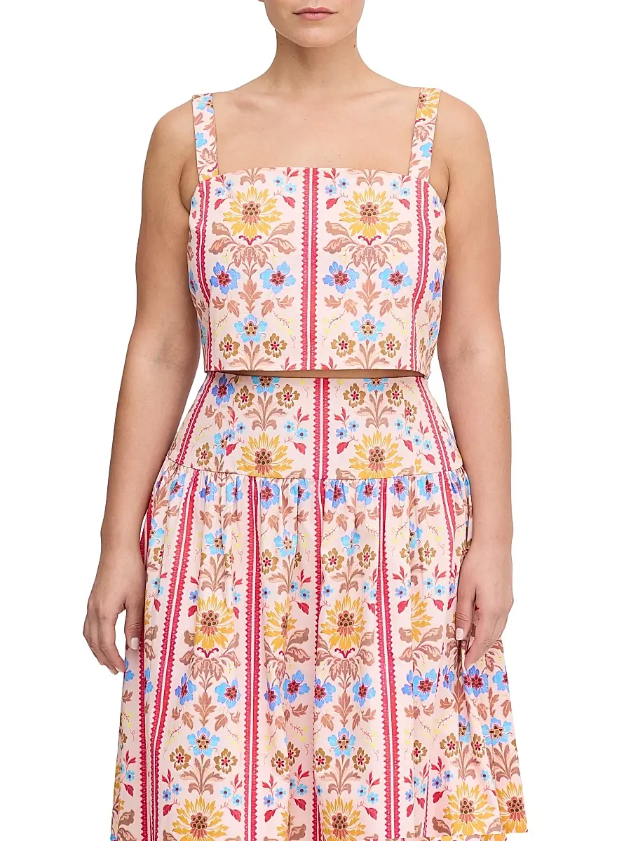 Hill House Home Women's The Clara Crop Top - Pink Floral Block Stripe | Thumbnail 5