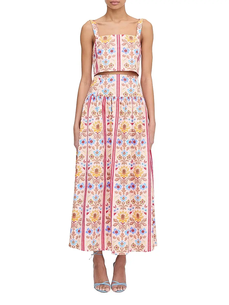 Hill House Home Women's The Clara Crop Top - Pink Floral Block Stripe | Thumbnail 6