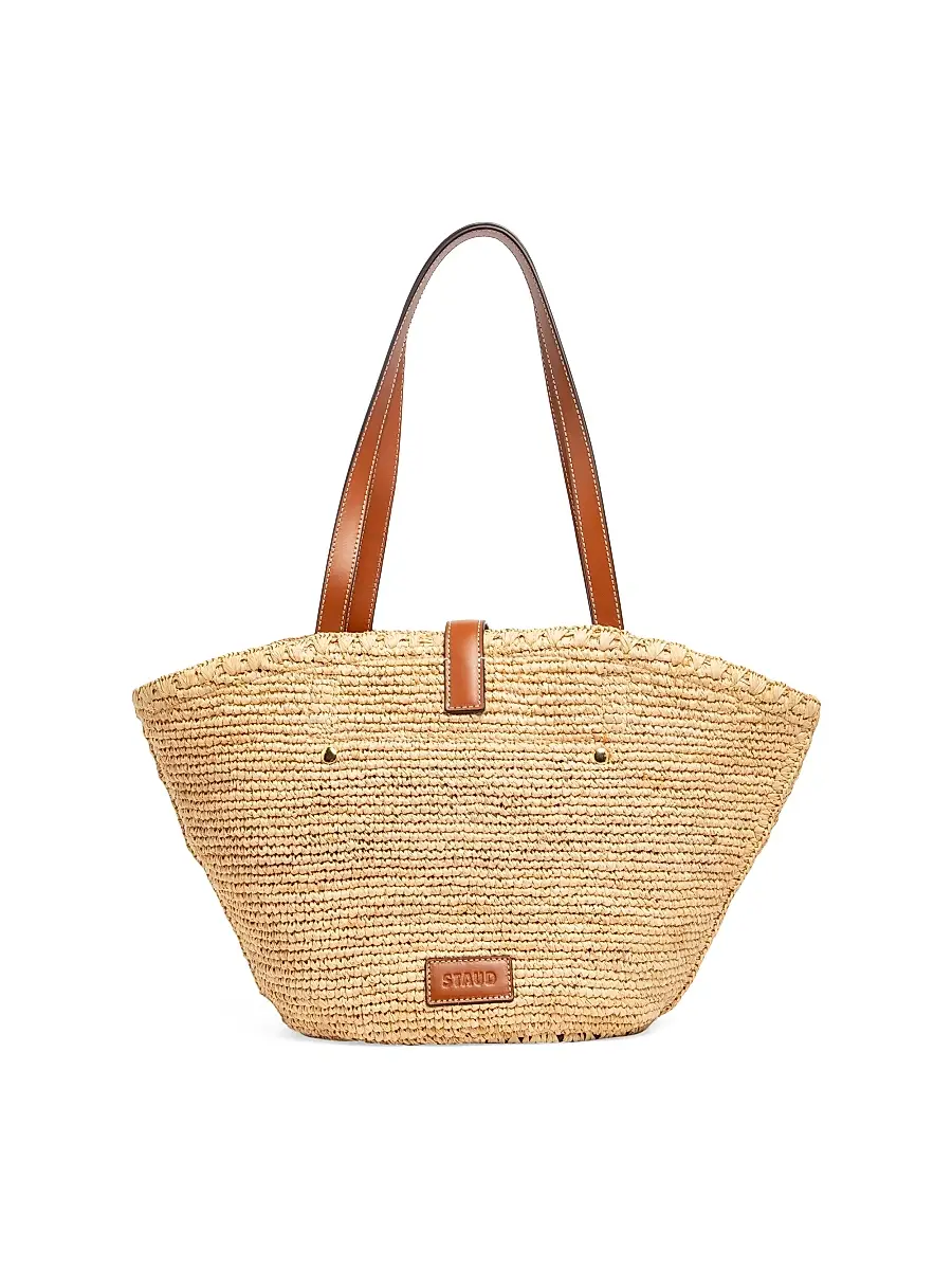 Staud Women's Vista Raffia Tote Bag - Natural And Tan | Thumbnail 3 Staud Women's Vista Raffia Tote Bag - Natural And Tan | Thumbnail 3