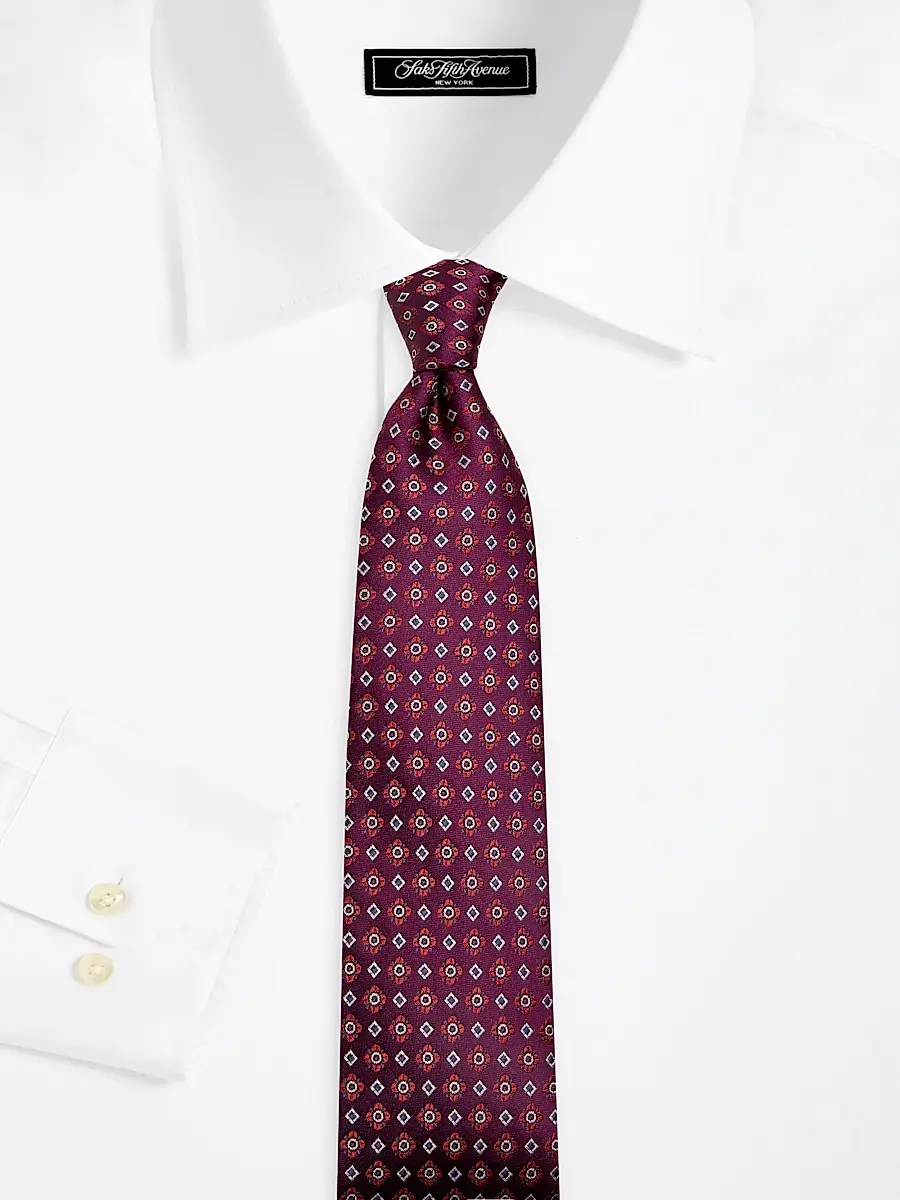 Kiton Men's Floral Geometric Silk Tie - Red Multi | Thumbnail 2 Kiton Men's Floral Geometric Silk Tie - Red Multi | Thumbnail 2