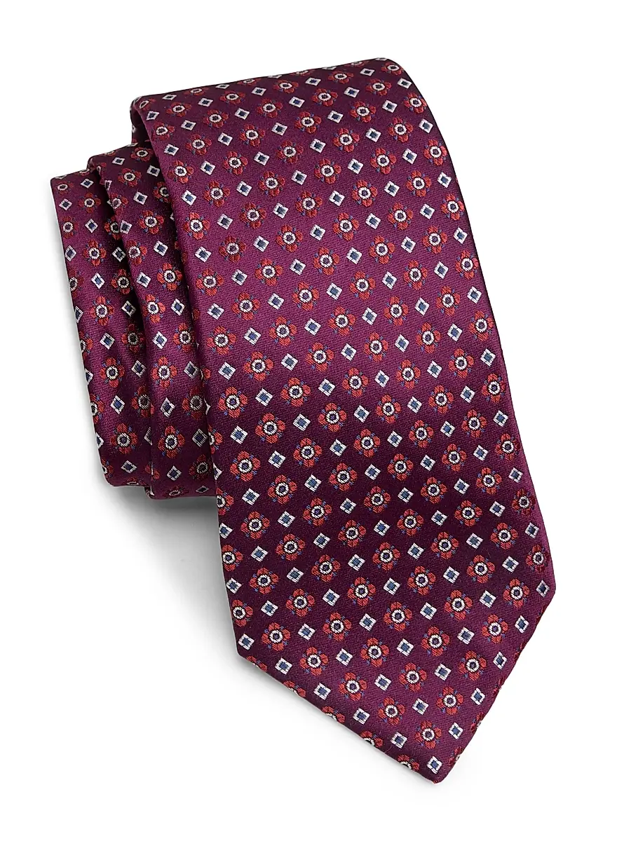 Men's Floral Geometric Silk Tie - Red Multi Men's Floral Geometric Silk Tie - Red Multi