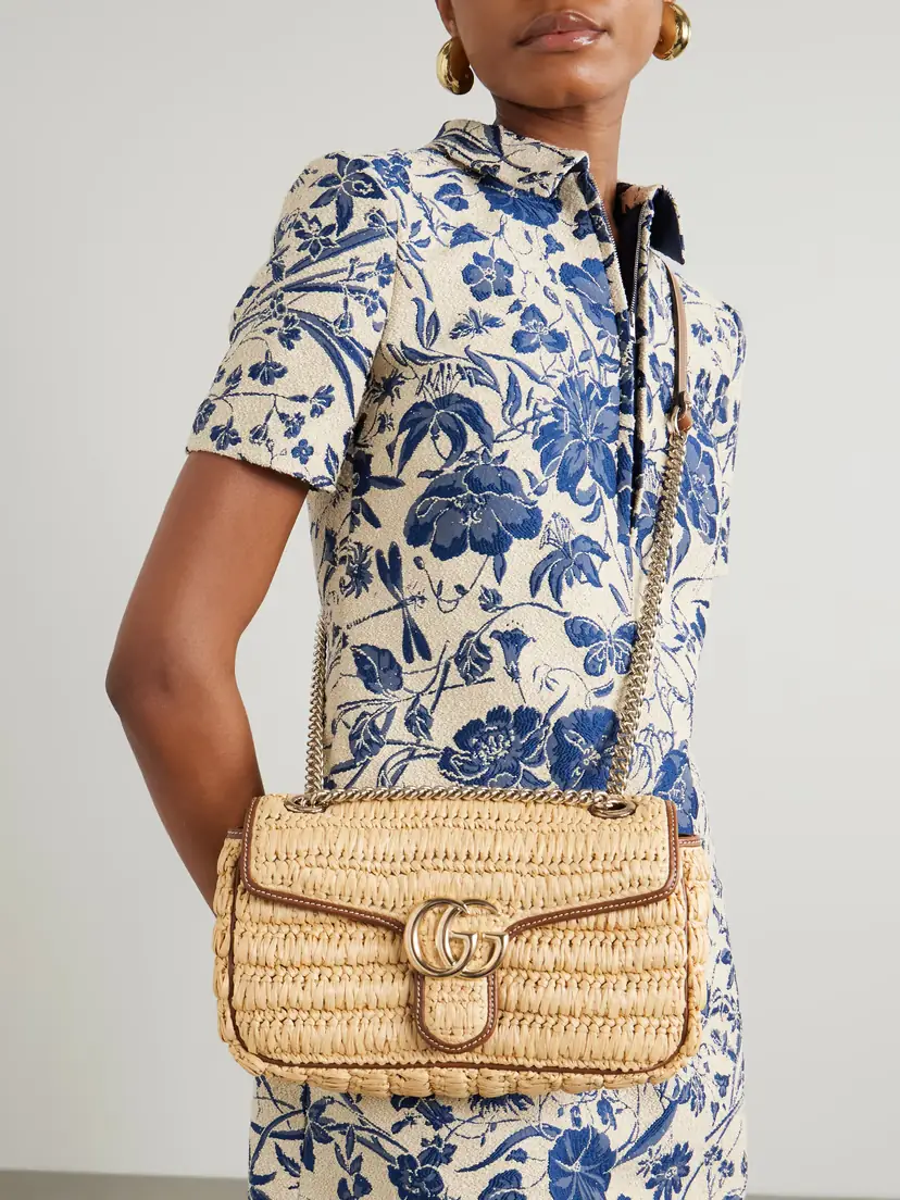 Gucci Gg Marmont 2.0 Leather-trimmed Raffia Shoulder Bag | Thumbnail 2 Gucci Gg Marmont 2.0 Leather-trimmed Raffia Shoulder Bag | Thumbnail 2