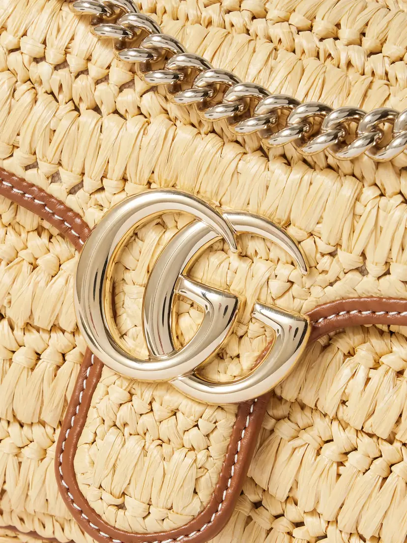 Gucci Gg Marmont 2.0 Leather-trimmed Raffia Shoulder Bag | Thumbnail 4 Gucci Gg Marmont 2.0 Leather-trimmed Raffia Shoulder Bag | Thumbnail 4
