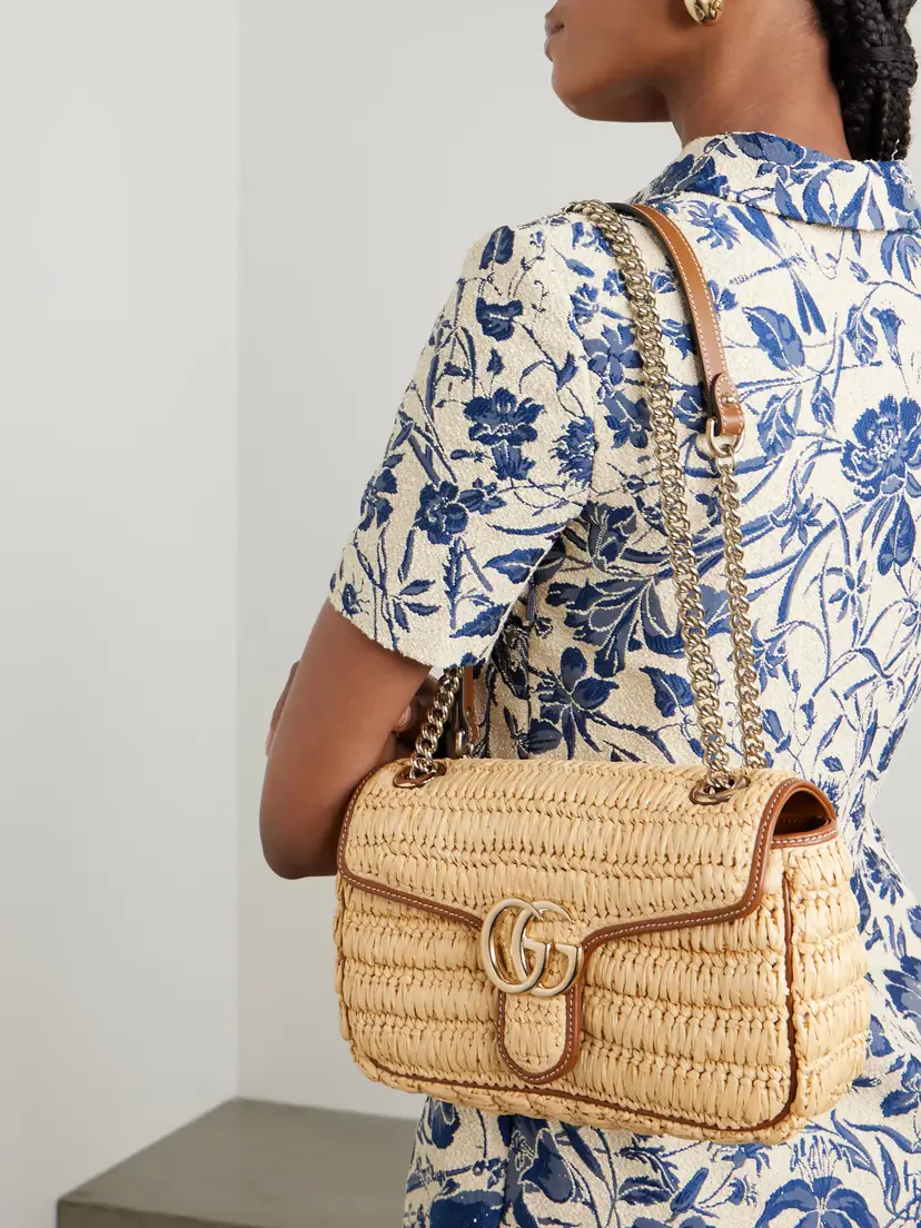 Gucci Gg Marmont 2.0 Leather-trimmed Raffia Shoulder Bag | Thumbnail 6 Gucci Gg Marmont 2.0 Leather-trimmed Raffia Shoulder Bag | Thumbnail 6