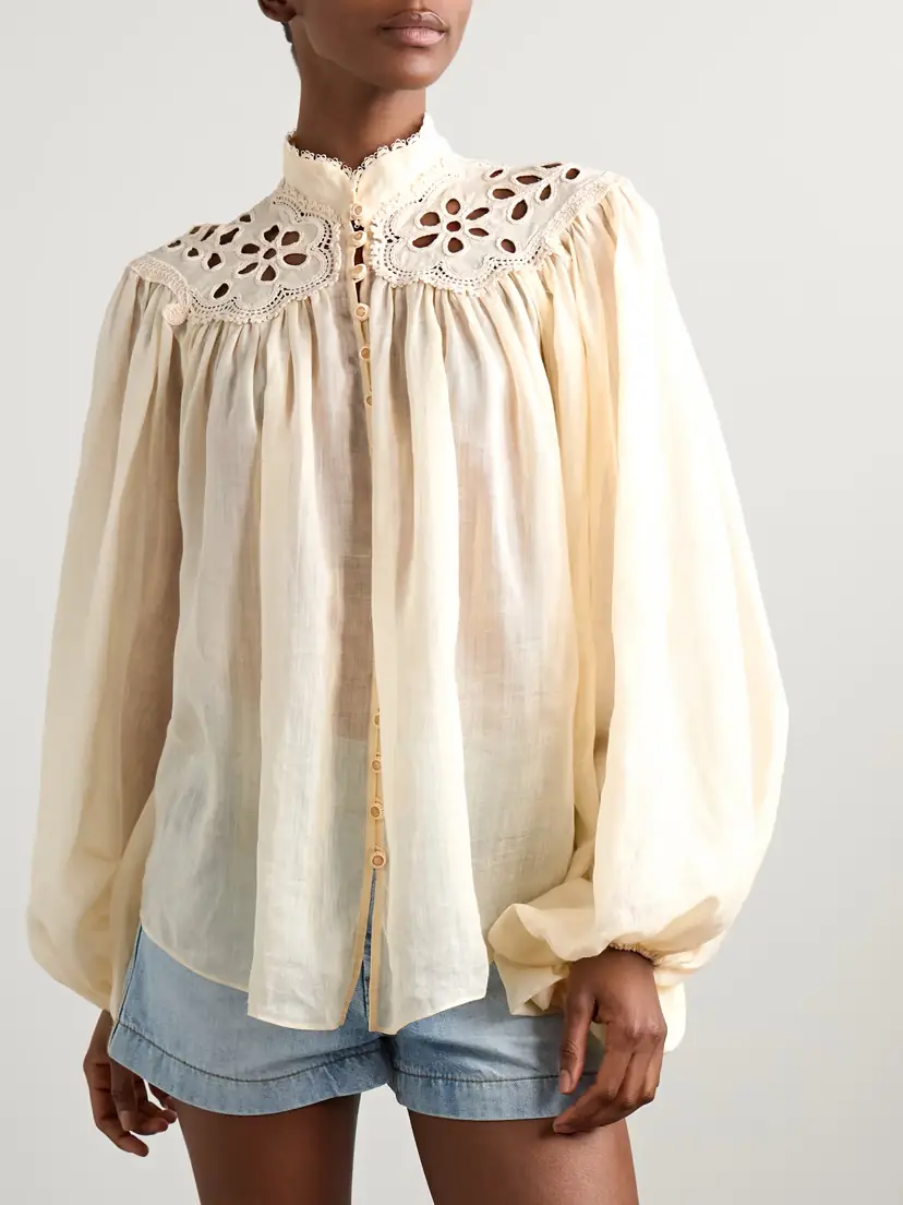 Zimmermann Coco Broderie Anglaise-trimmed Ramie Blouse | Thumbnail 3