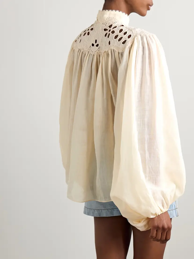 Zimmermann Coco Broderie Anglaise-trimmed Ramie Blouse | Thumbnail 4