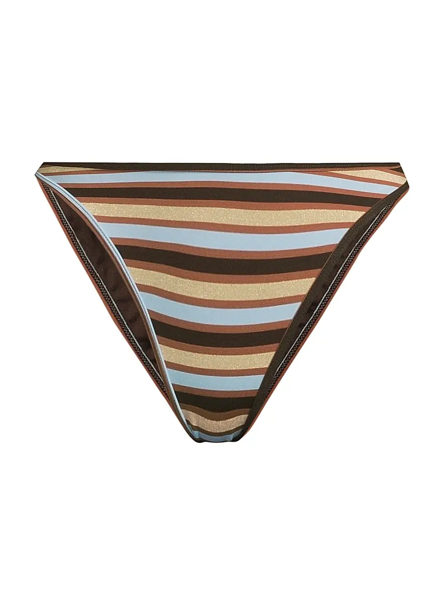Ramy Brook Women's Isla Striped Bikini Bottom - Beach Brown Stripe | Image 1 Ramy Brook Women's Isla Striped Bikini Bottom - Beach Brown Stripe | Image 1