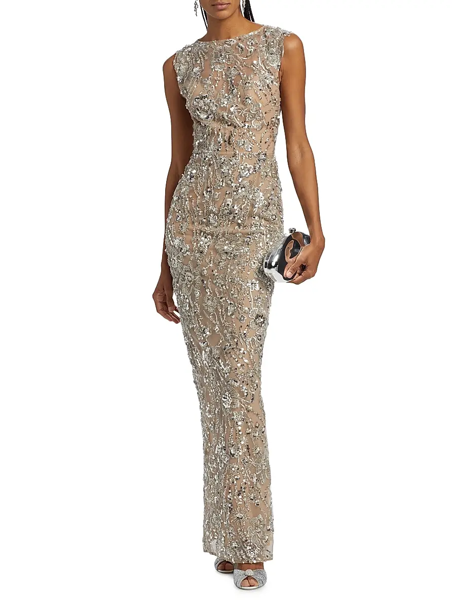 Bronx and Banco Women's Violet Floral Sequin Gown | Thumbnail 3 Bronx and Banco Women's Violet Floral Sequin Gown | Thumbnail 3