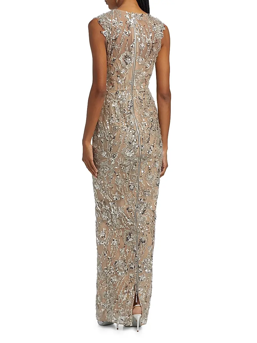 Bronx and Banco Women's Violet Floral Sequin Gown | Thumbnail 5 Bronx and Banco Women's Violet Floral Sequin Gown | Thumbnail 5