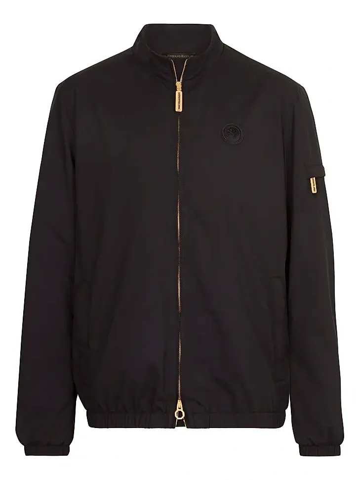 Stefano Ricci Men's Windbreaker Jacket with Zip Closure - Jet Black