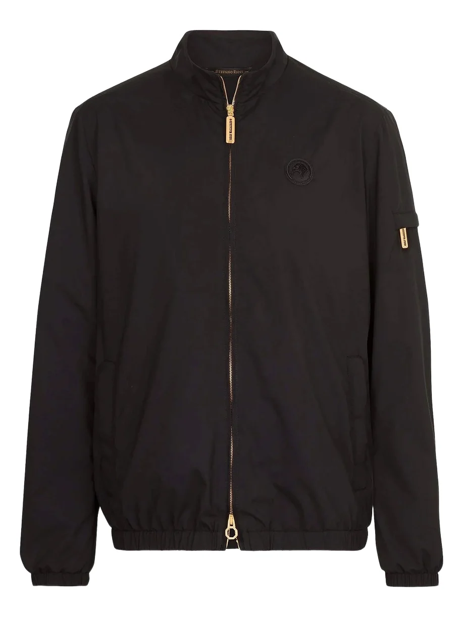 Stefano Ricci Men's Windbreaker Jacket with Zip Closure - Jet Black
