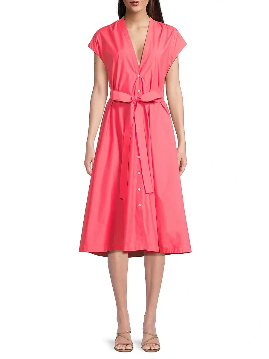 Natori Women's Techno Poplin Tie-Waist A-Line Midi-Dress | Thumbnail 3 Natori Women's Techno Poplin Tie-Waist A-Line Midi-Dress | Thumbnail 3