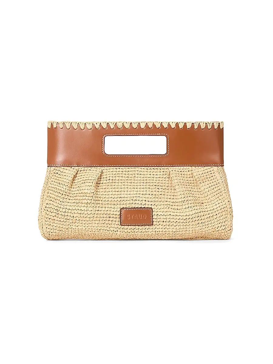 STAUD Women's Lena Raffia Clutch - Natural And Tan | Image 1 STAUD Women's Lena Raffia Clutch - Natural And Tan | Image 1