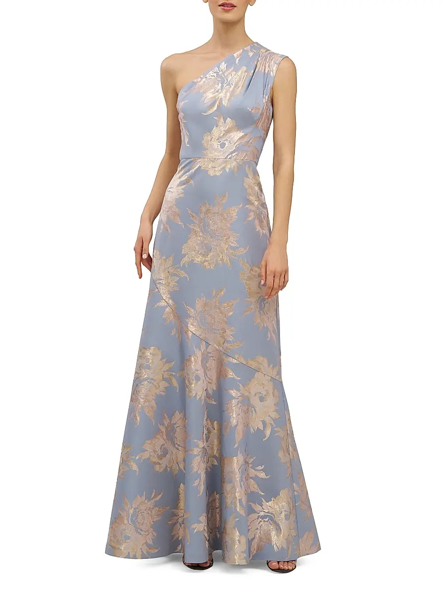 Kay Unger Women's Gianella One-Shoulder Jacquard Gown | Thumbnail 2 Kay Unger Women's Gianella One-Shoulder Jacquard Gown | Thumbnail 2
