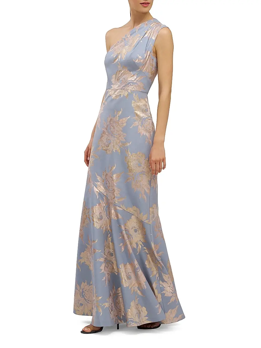 Kay Unger Women's Gianella One-Shoulder Jacquard Gown | Thumbnail 3 Kay Unger Women's Gianella One-Shoulder Jacquard Gown | Thumbnail 3