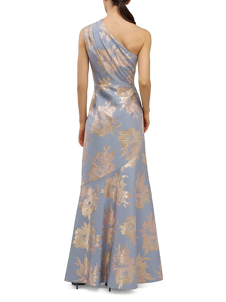 Kay Unger Women's Gianella One-Shoulder Jacquard Gown | Thumbnail 4 Kay Unger Women's Gianella One-Shoulder Jacquard Gown | Thumbnail 4