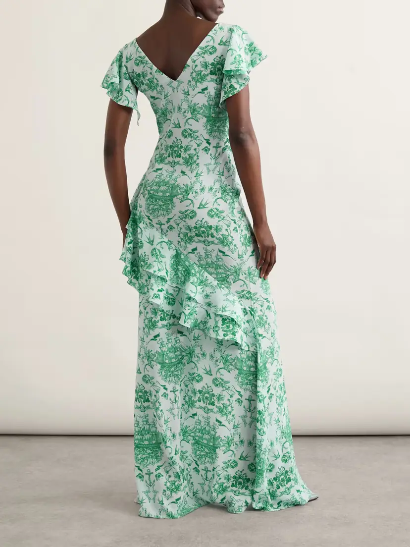 Alexander McQueen Asymmetric Ruffled Printed Silk-satin Maxi Dress | Thumbnail 3 Alexander McQueen Asymmetric Ruffled Printed Silk-satin Maxi Dress | Thumbnail 3