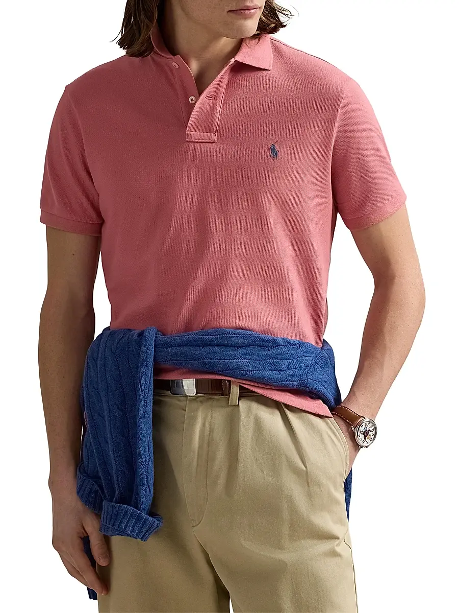Polo Ralph Lauren Men's Custom-Slim-Fit Mesh Polo Shirt - Light Sport Heather | Thumbnail 3 Polo Ralph Lauren Men's Custom-Slim-Fit Mesh Polo Shirt - Light Sport Heather | Thumbnail 3