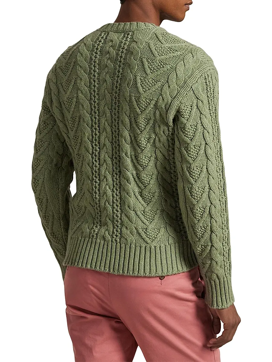 Polo Ralph Lauren Men's Cotton-Blend Fisherman Sweater - Fern Green Combo | Thumbnail 4
