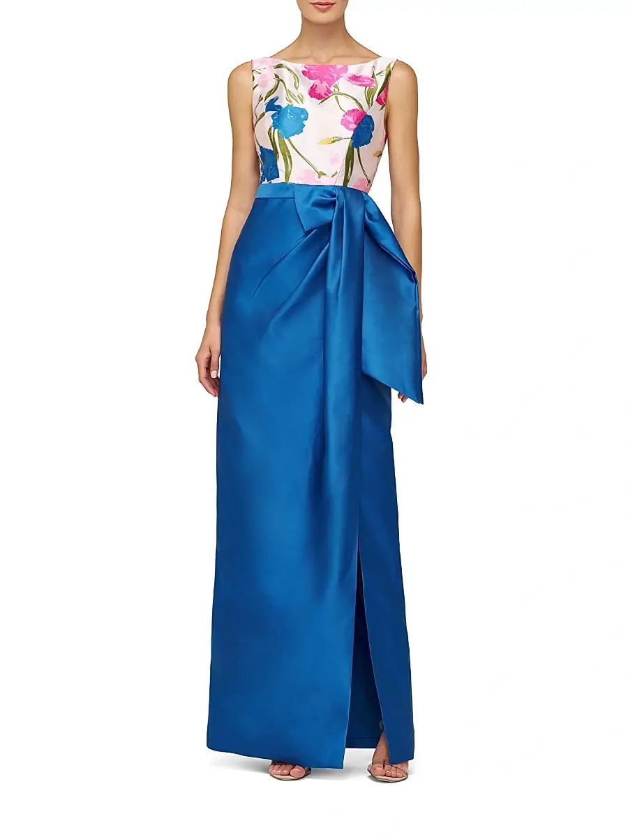 Kay Unger Women's Tabitha Bateau Neck Jacquard Gown | Thumbnail 2 Kay Unger Women's Tabitha Bateau Neck Jacquard Gown | Thumbnail 2