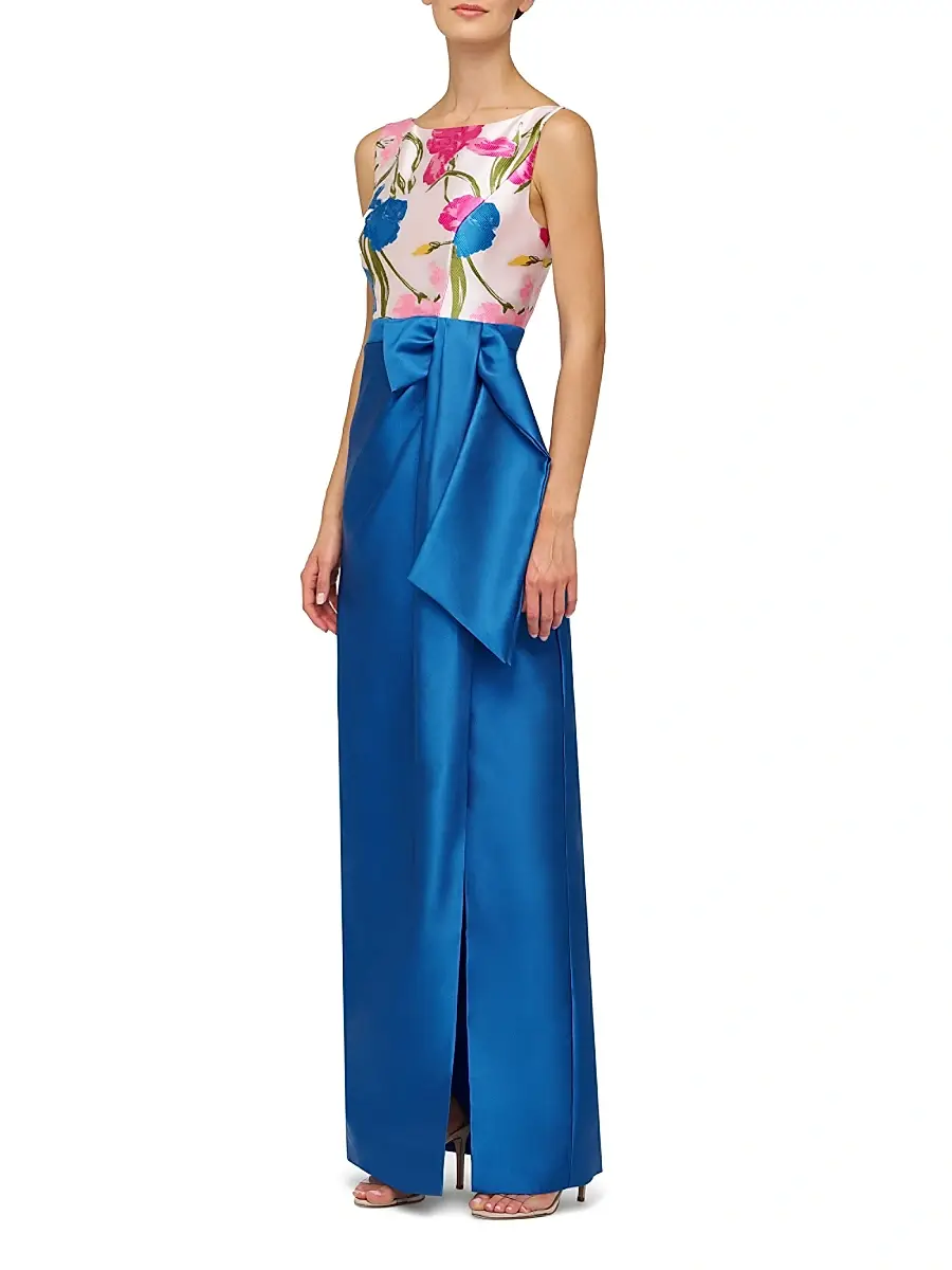Kay Unger Women's Tabitha Bateau Neck Jacquard Gown | Thumbnail 3 Kay Unger Women's Tabitha Bateau Neck Jacquard Gown | Thumbnail 3
