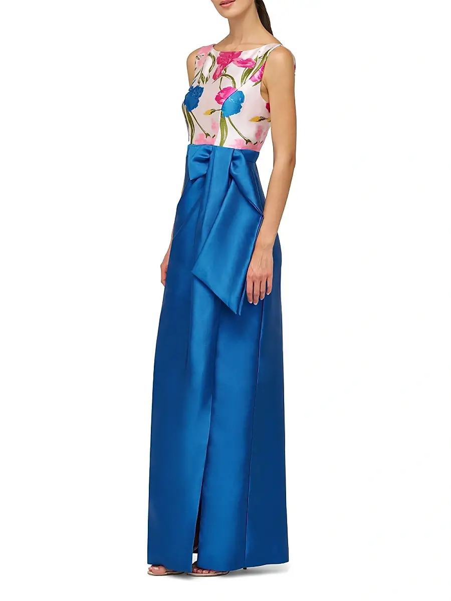 Kay Unger Women's Tabitha Bateau Neck Jacquard Gown | Thumbnail 4 Kay Unger Women's Tabitha Bateau Neck Jacquard Gown | Thumbnail 4