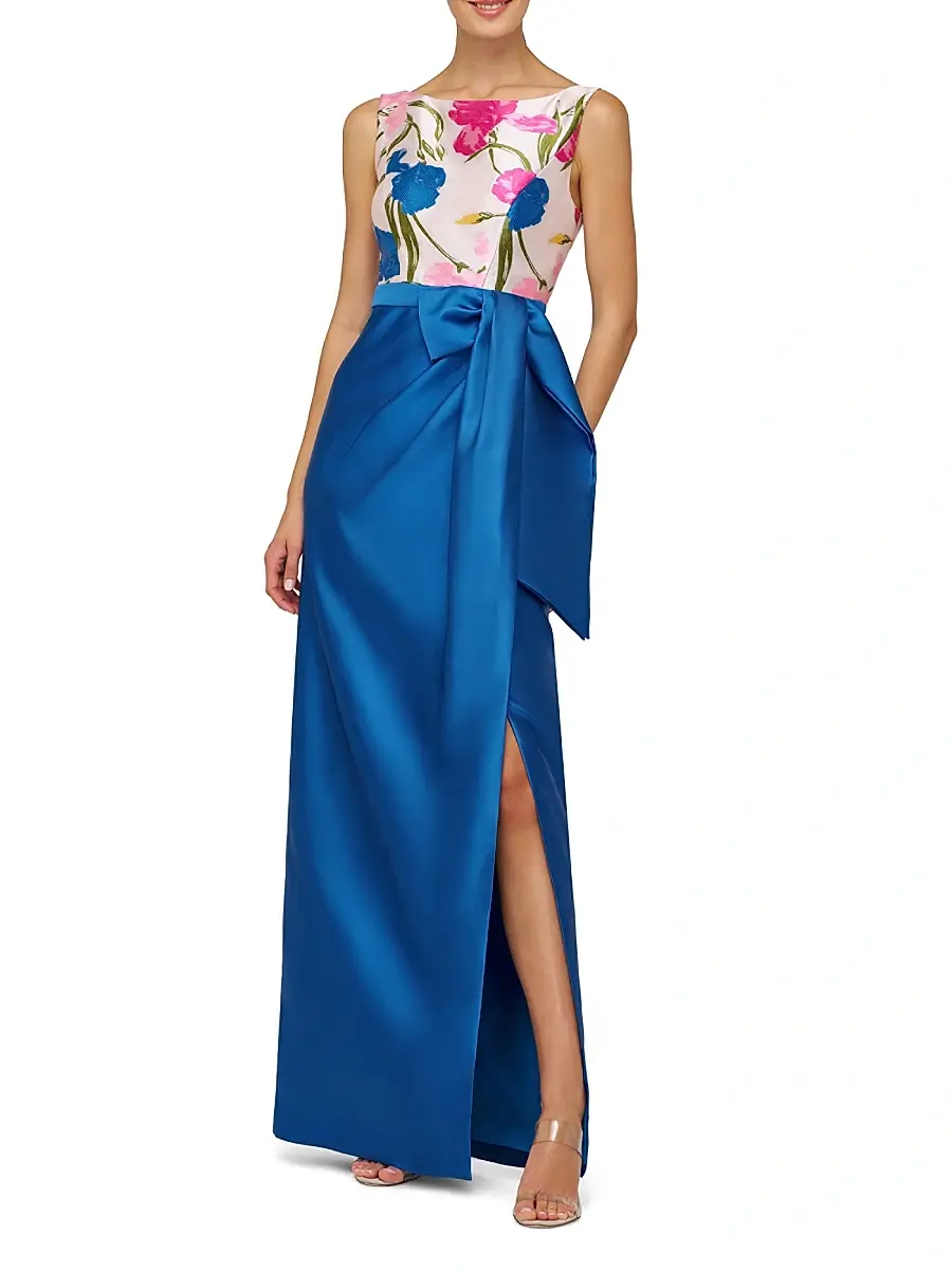 Kay Unger Women's Tabitha Bateau Neck Jacquard Gown | Thumbnail 5 Kay Unger Women's Tabitha Bateau Neck Jacquard Gown | Thumbnail 5