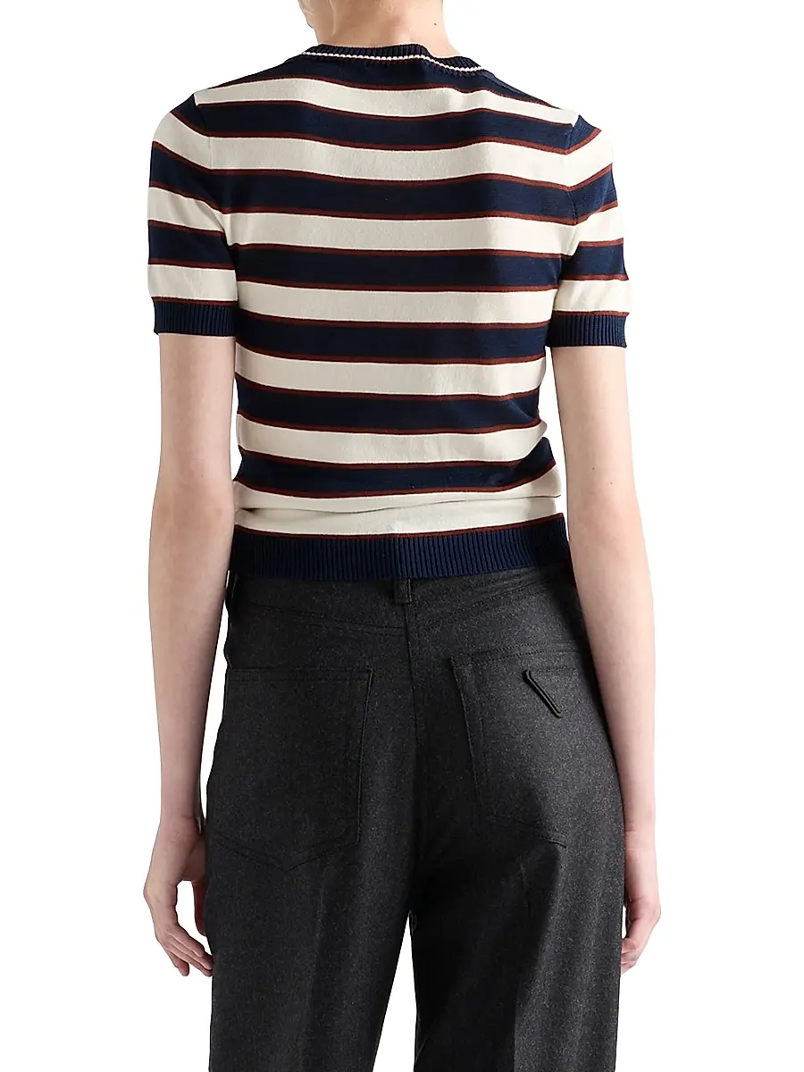 Prada Women's Striped Crew-Neck Cotton Sweater - Navy | Thumbnail 3 Prada Women's Striped Crew-Neck Cotton Sweater - Navy | Thumbnail 3
