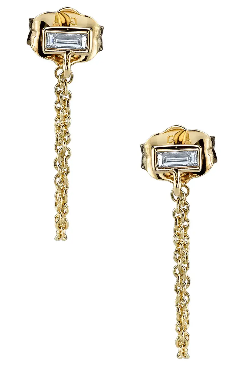 Sydney Evan Baguette Stud Chain Earrings | Thumbnail 2