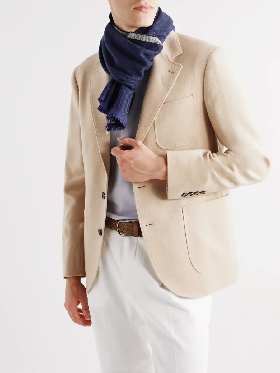 Brunello Cucinelli Fringed Striped Wool and Cashmere-Blend Scarf - Men | Thumbnail 2 Brunello Cucinelli Fringed Striped Wool and Cashmere-Blend Scarf - Men | Thumbnail 2