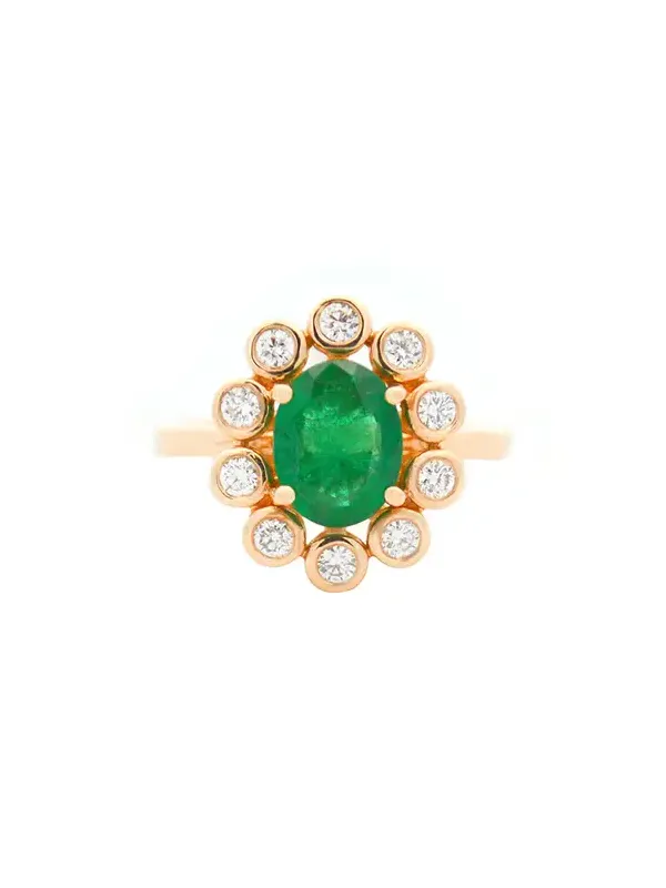 1.90ct Diamond Emerald 18K Gold Bezel Halo Ring 1.90ct Diamond Emerald 18K Gold Bezel Halo Ring