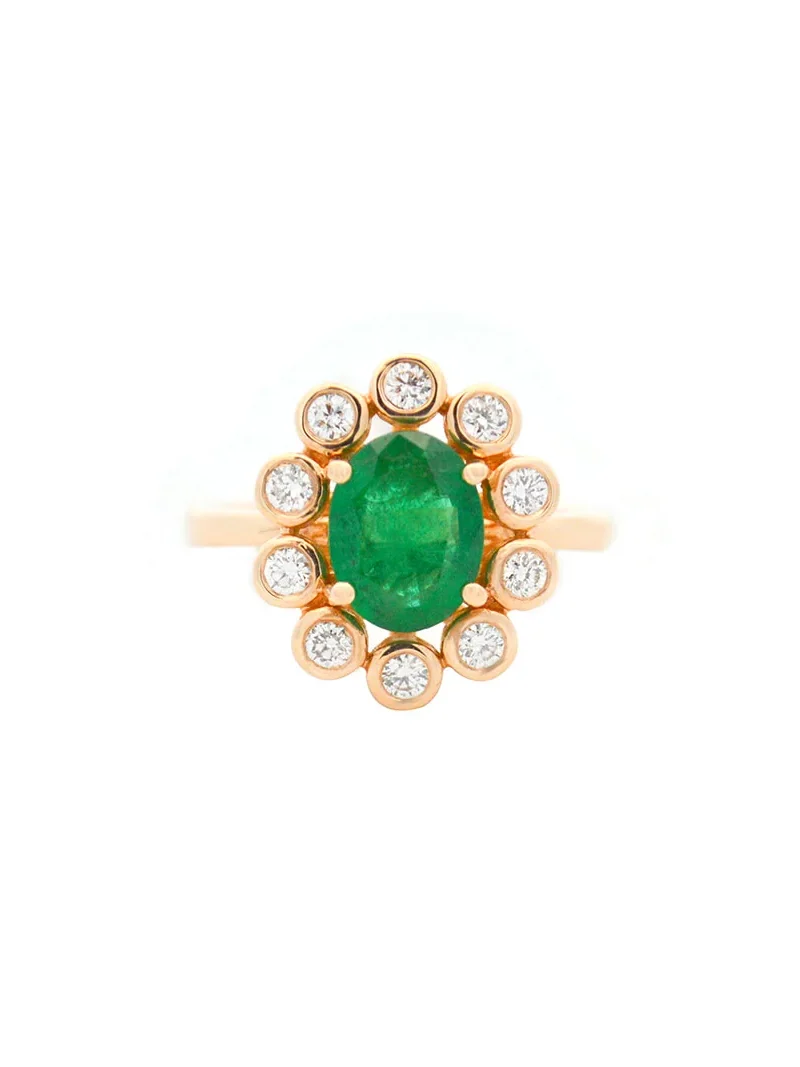 1.90ct Diamond Emerald 18K Gold Bezel Halo Ring 1.90ct Diamond Emerald 18K Gold Bezel Halo Ring