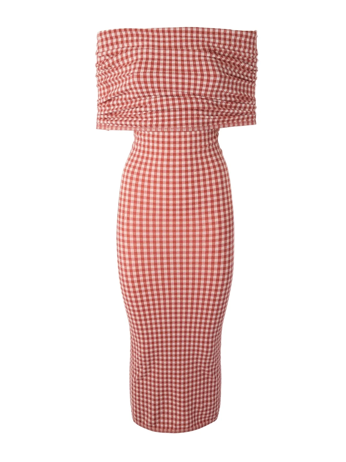 ALAÏA Off-the-shoulder Checked Stretch-knit Midi Dress