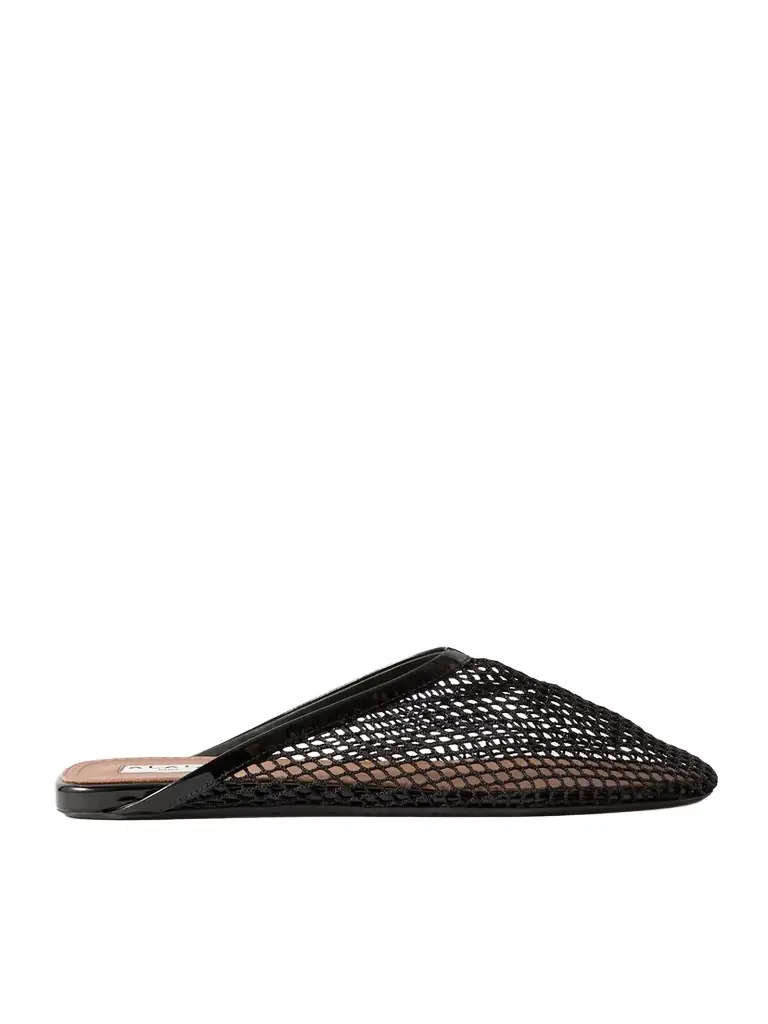 Leather-trimmed Fishnet Mules