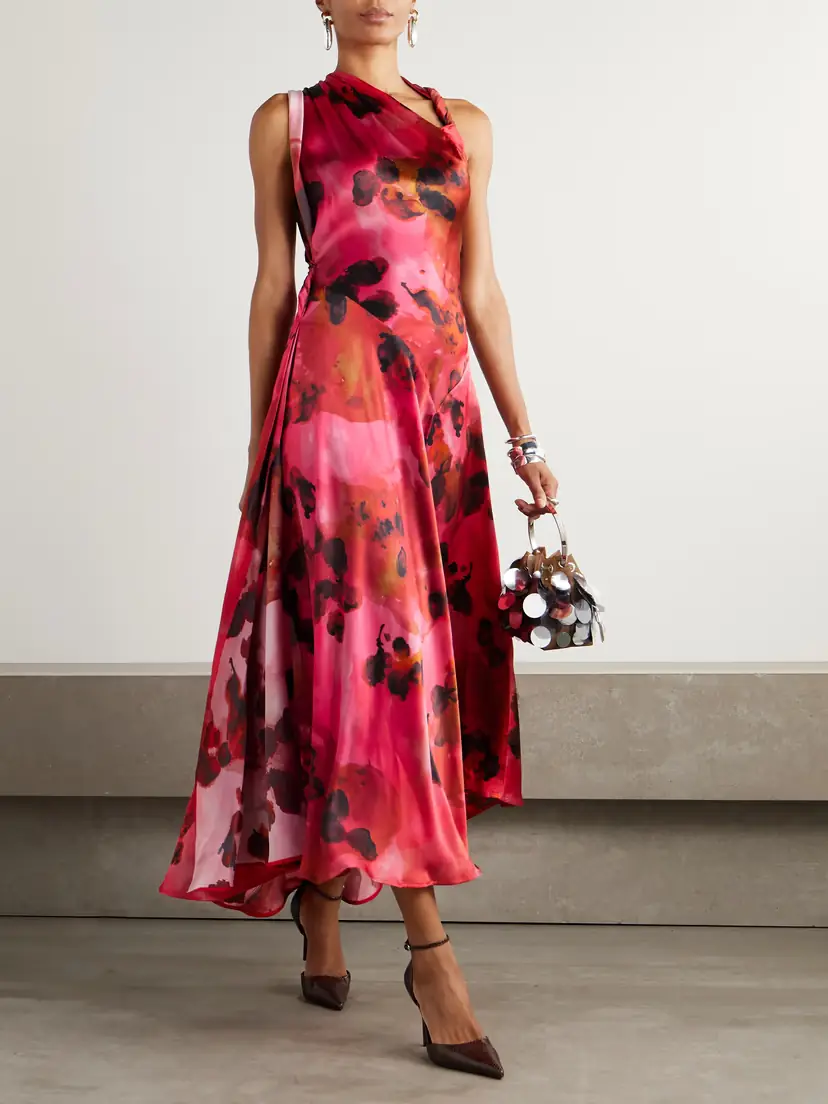 Victoria Beckham Draped Floral-print Silk-satin Midi Dress | Thumbnail 2 Victoria Beckham Draped Floral-print Silk-satin Midi Dress | Thumbnail 2