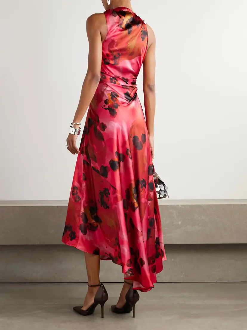 Victoria Beckham Draped Floral-print Silk-satin Midi Dress | Thumbnail 3 Victoria Beckham Draped Floral-print Silk-satin Midi Dress | Thumbnail 3