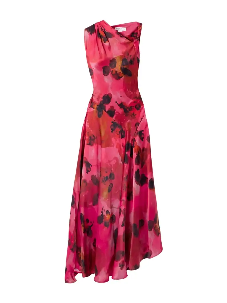 Draped Floral-print Silk-satin Midi Dress