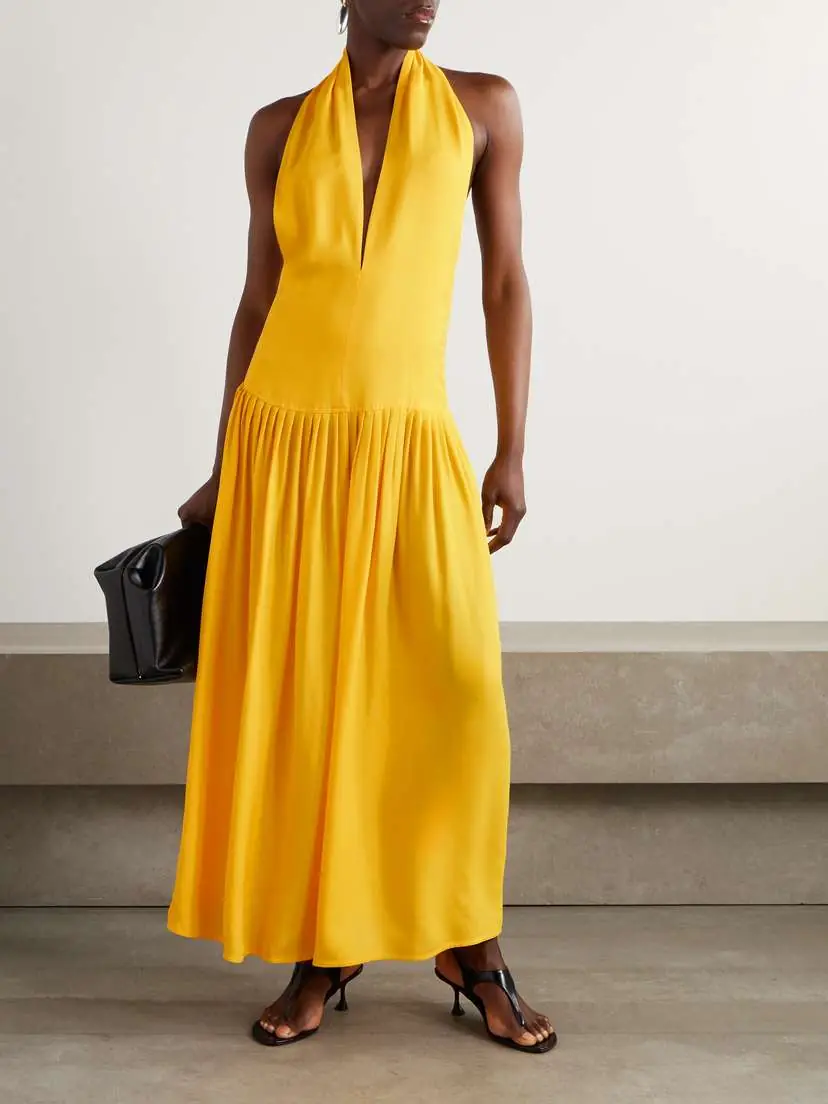 Proenza Schouler Tala Pleated Georgette Halterneck Maxi Dress | Thumbnail 2 Proenza Schouler Tala Pleated Georgette Halterneck Maxi Dress | Thumbnail 2