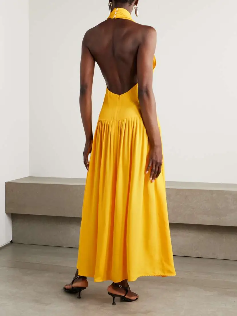 Proenza Schouler Tala Pleated Georgette Halterneck Maxi Dress | Thumbnail 3 Proenza Schouler Tala Pleated Georgette Halterneck Maxi Dress | Thumbnail 3