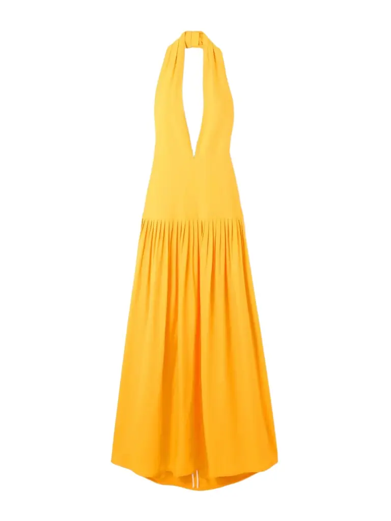 Tala Pleated Georgette Halterneck Maxi Dress