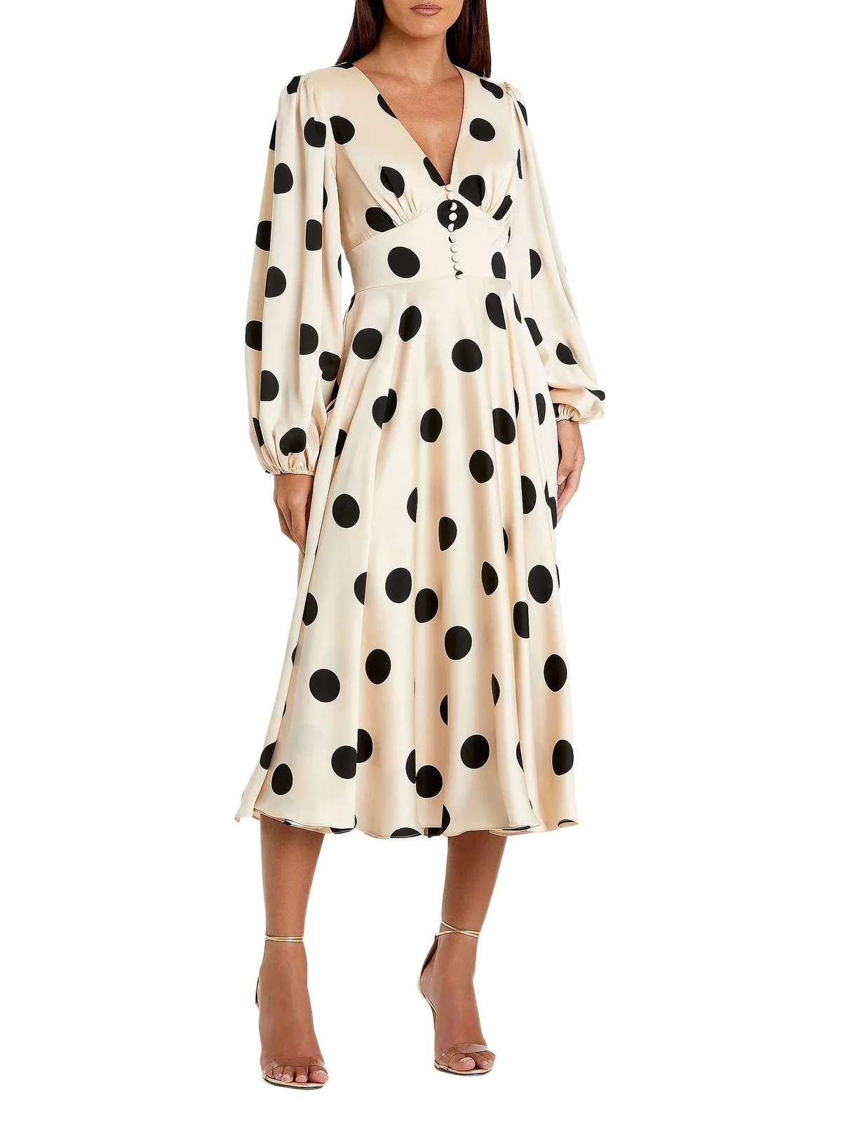 Women's Ieena 2 Polka Dot Satin V-Neck Midi-Dress