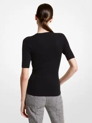 Michael Kors Collection Cashmere Three-Quarter Sleeve Sweater in Black | Thumbnail 2 Michael Kors Collection Cashmere Three-Quarter Sleeve Sweater in Black | Thumbnail 2