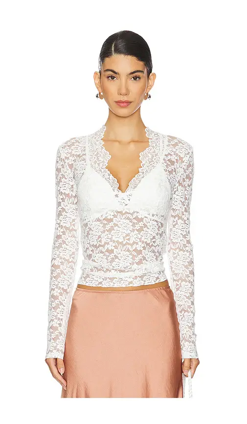 Free People x Intimately FP All Day Lace Long Sleeve Top In Ivory
