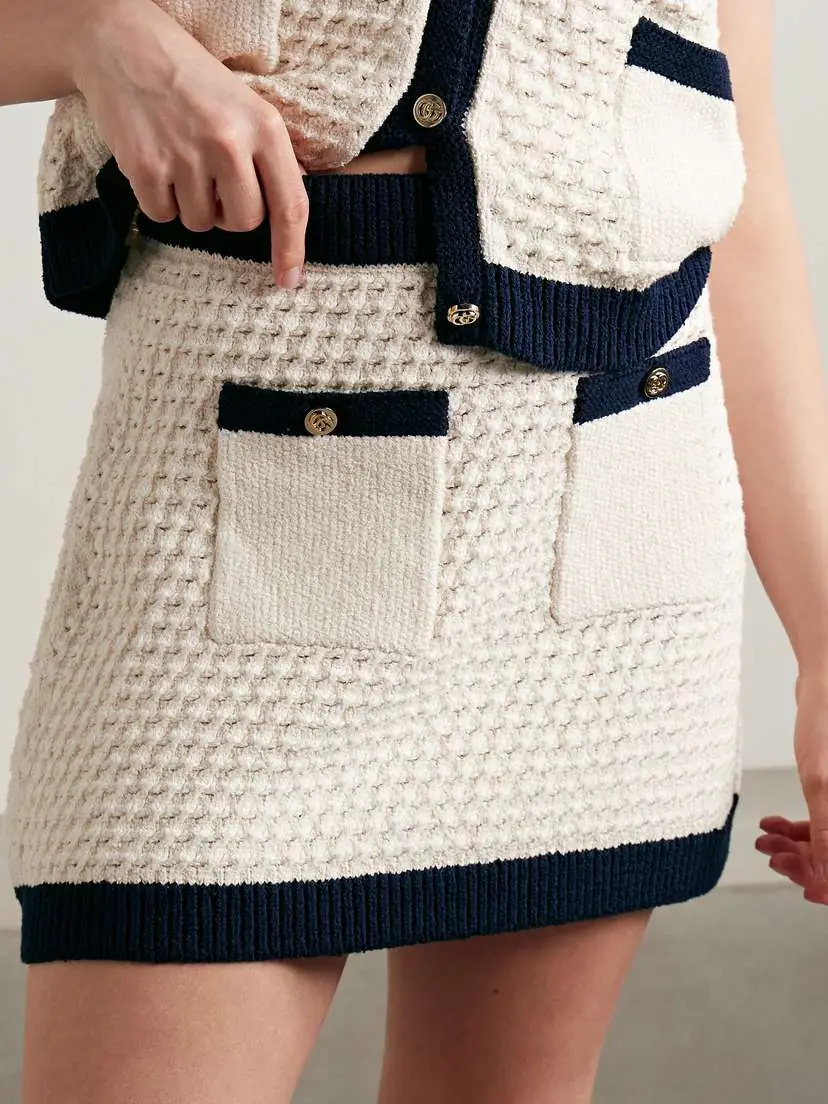 Gucci Button-detailed Two-tone Crocheted Cotton-blend Mini Skirt | Thumbnail 3 Gucci Button-detailed Two-tone Crocheted Cotton-blend Mini Skirt | Thumbnail 3