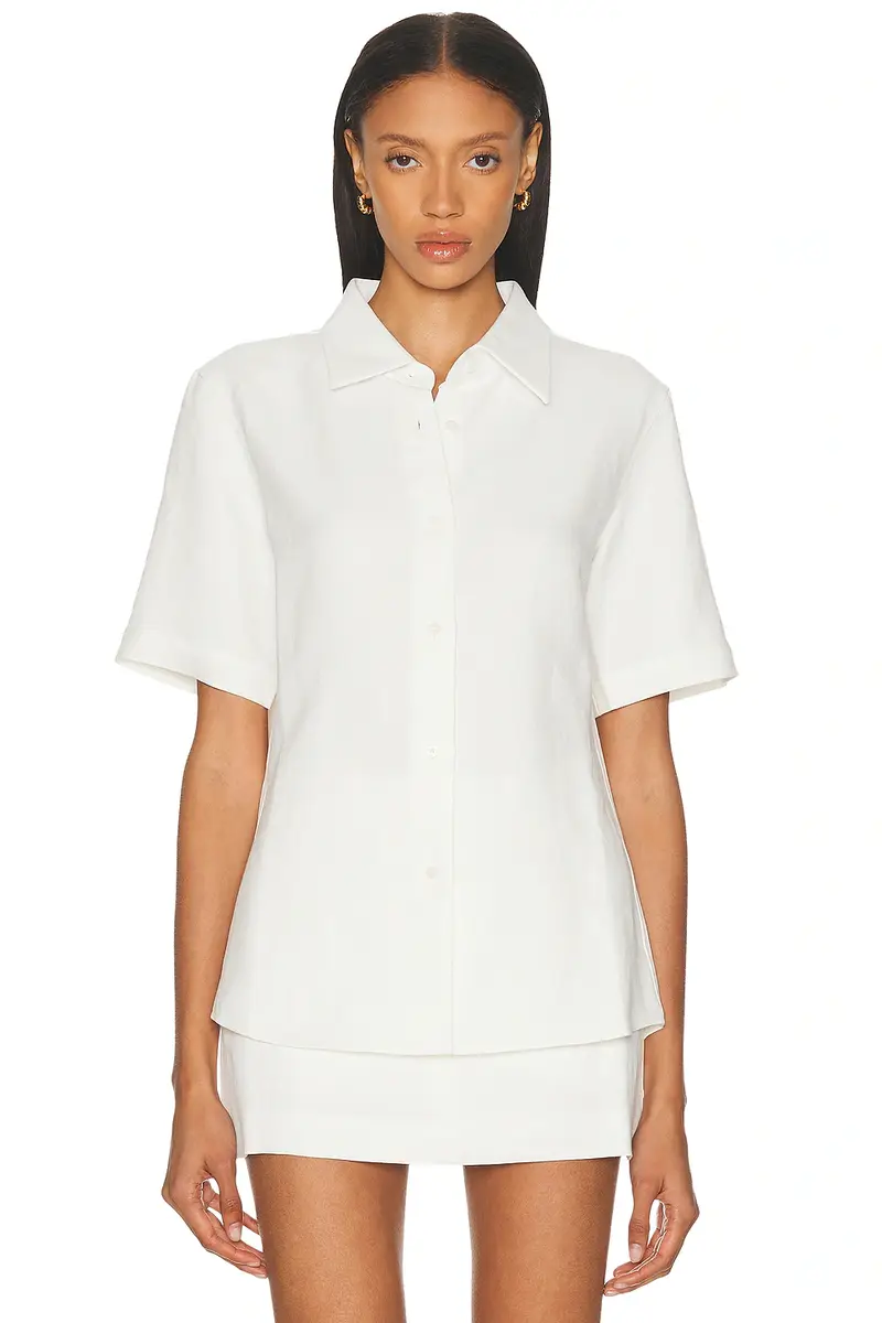 RENGGLI Short Sleeve Linen Button Up Top | Image 1 RENGGLI Short Sleeve Linen Button Up Top | Image 1