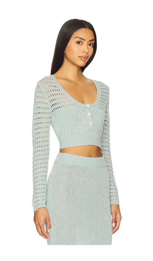 Matthew Bruch Striped Mesh Long Sleeve Cropped Henley | Thumbnail 2 Matthew Bruch Striped Mesh Long Sleeve Cropped Henley | Thumbnail 2