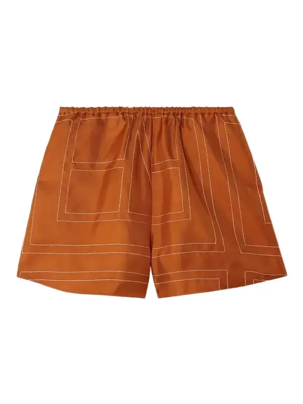 Embroidered Silk-twill Shorts