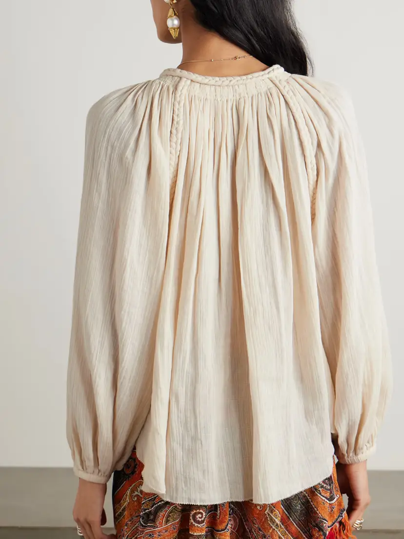 Isabel Marant Jenna Frayed Braided Gathered Cotton-gauze Blouse | Thumbnail 4 Isabel Marant Jenna Frayed Braided Gathered Cotton-gauze Blouse | Thumbnail 4