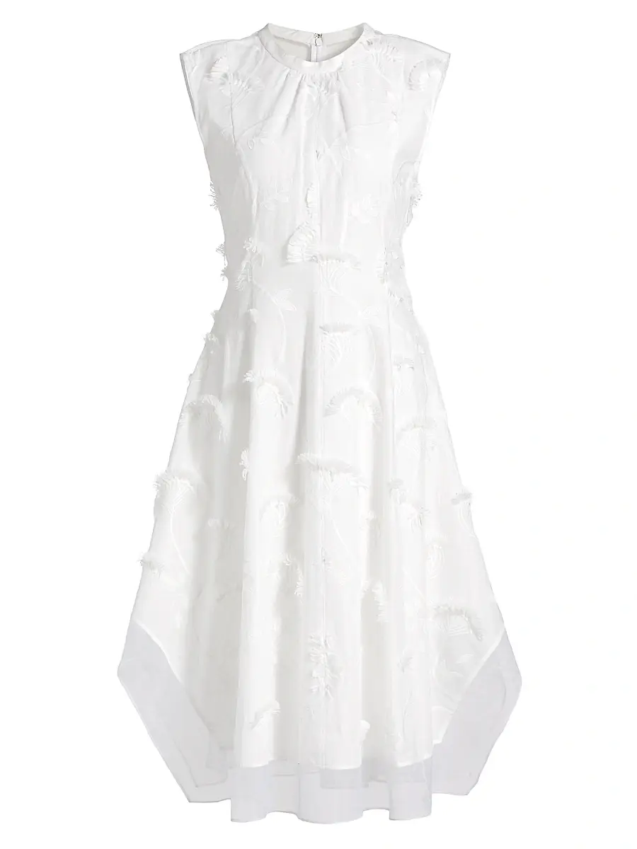 Women's Embroidered Cotton Voile & Chiffon Knee-Length Dress Women's Embroidered Cotton Voile & Chiffon Knee-Length Dress